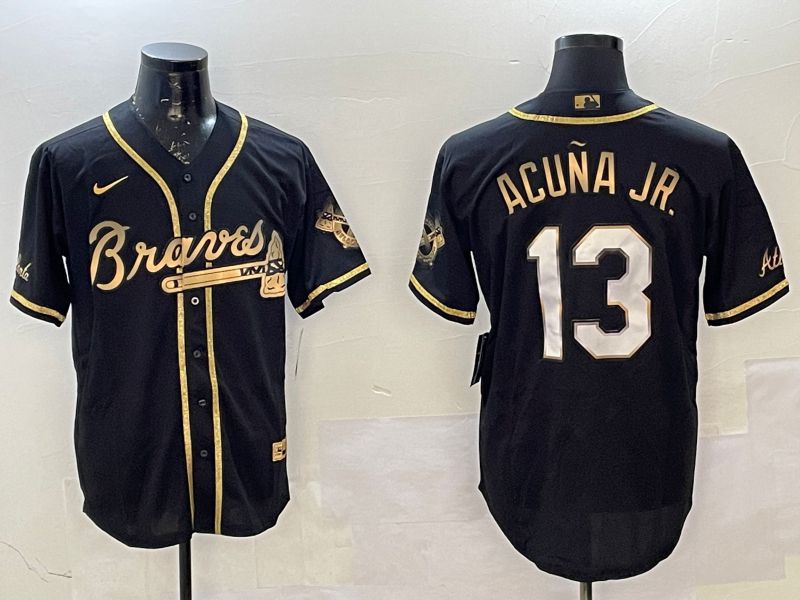 Men Atlanta Braves #13 Acuna jr Black gold Game 2025 Nike MLB Jersey style 4